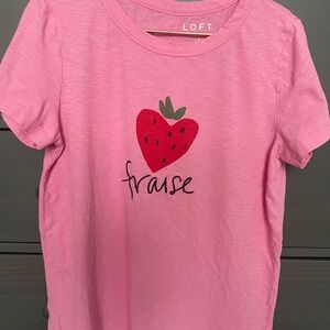 LOFT Women’s Pink Strawberry T-Shirt with Embroidery